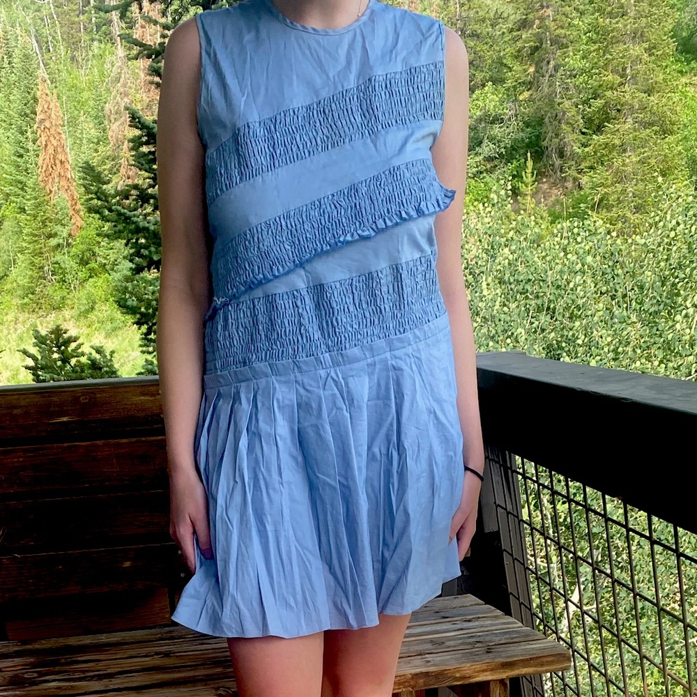 Trendy Ruched Pleated Blue Dress